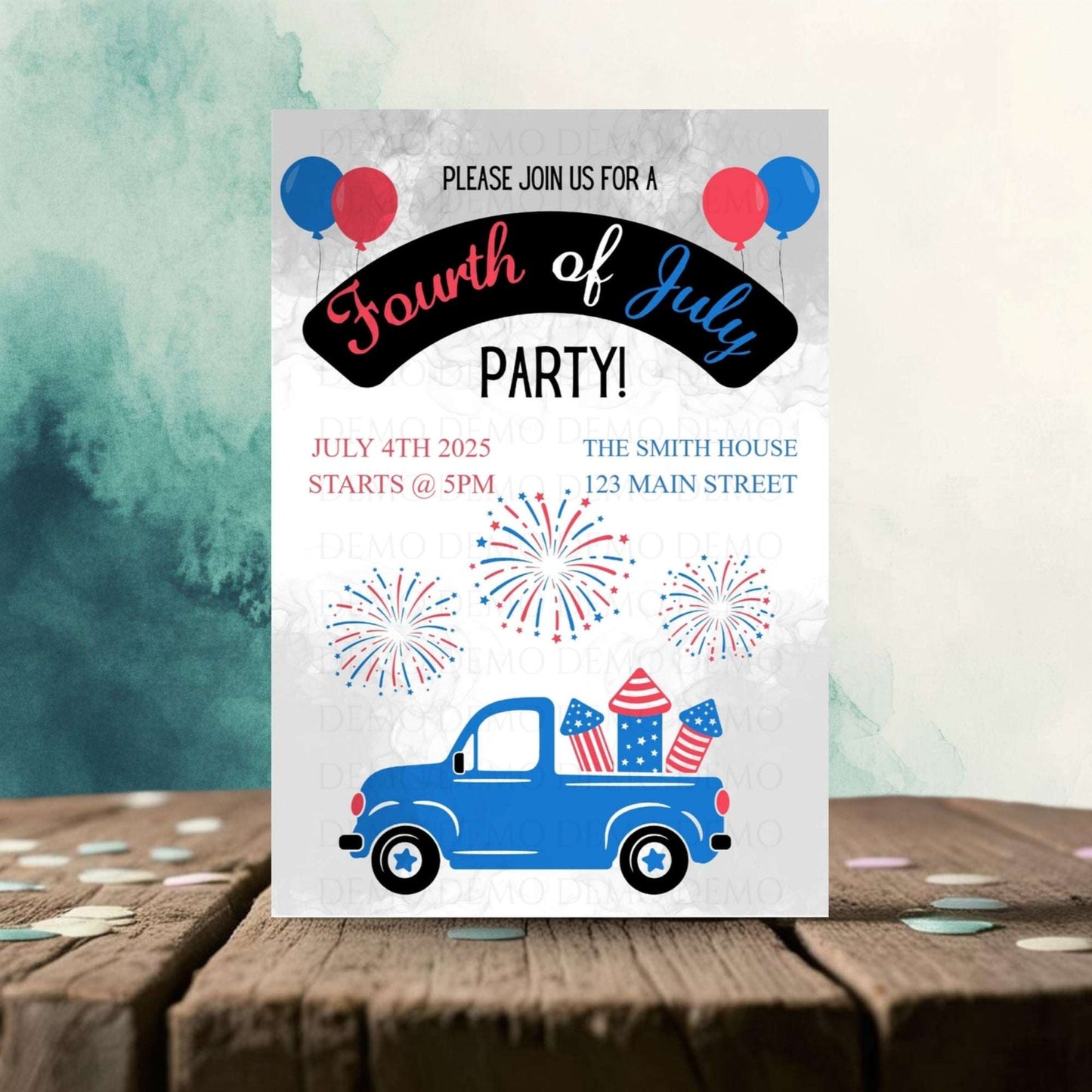 Personalized Fourth of July Invitation | Car