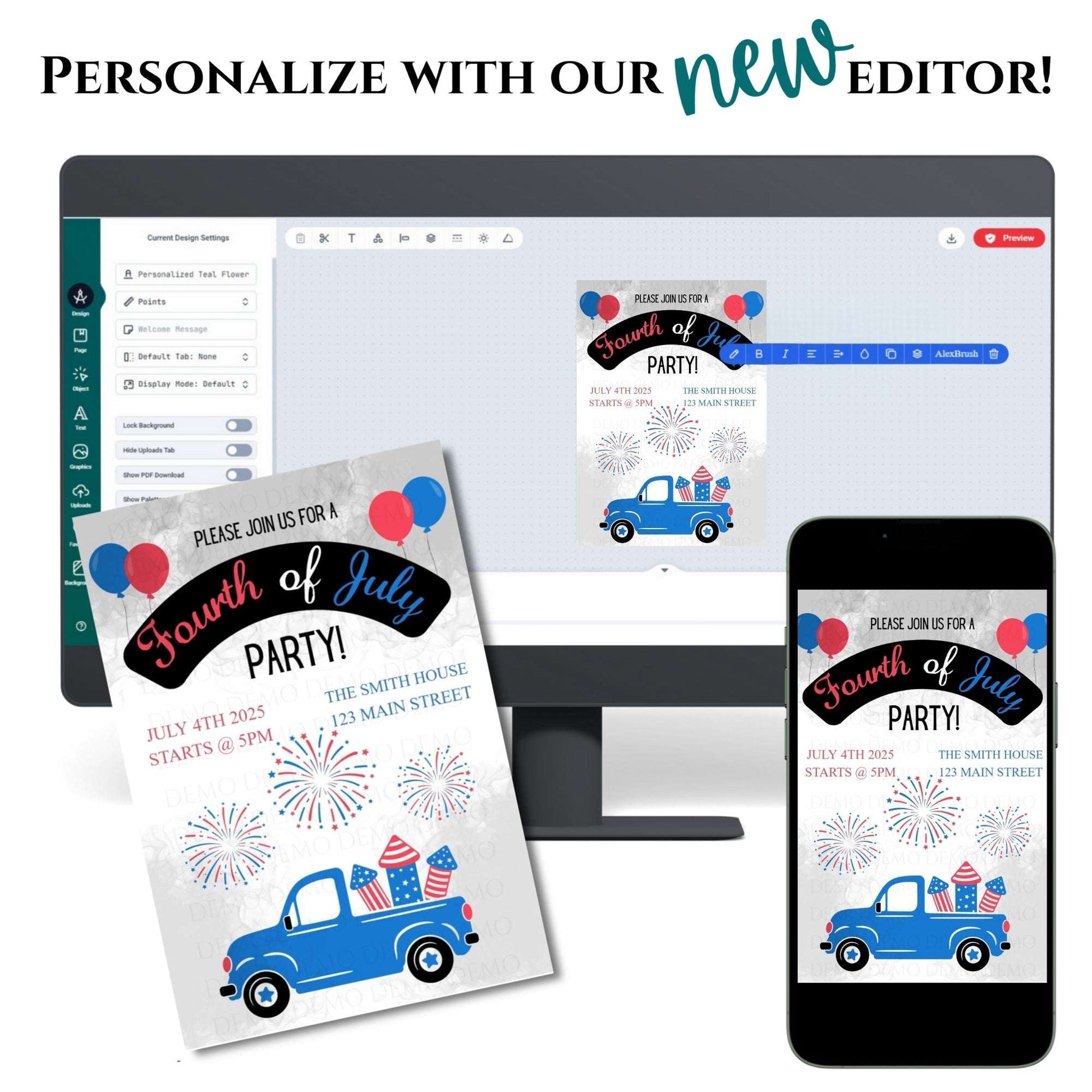 Personalized Fourth of July Invitation | Car