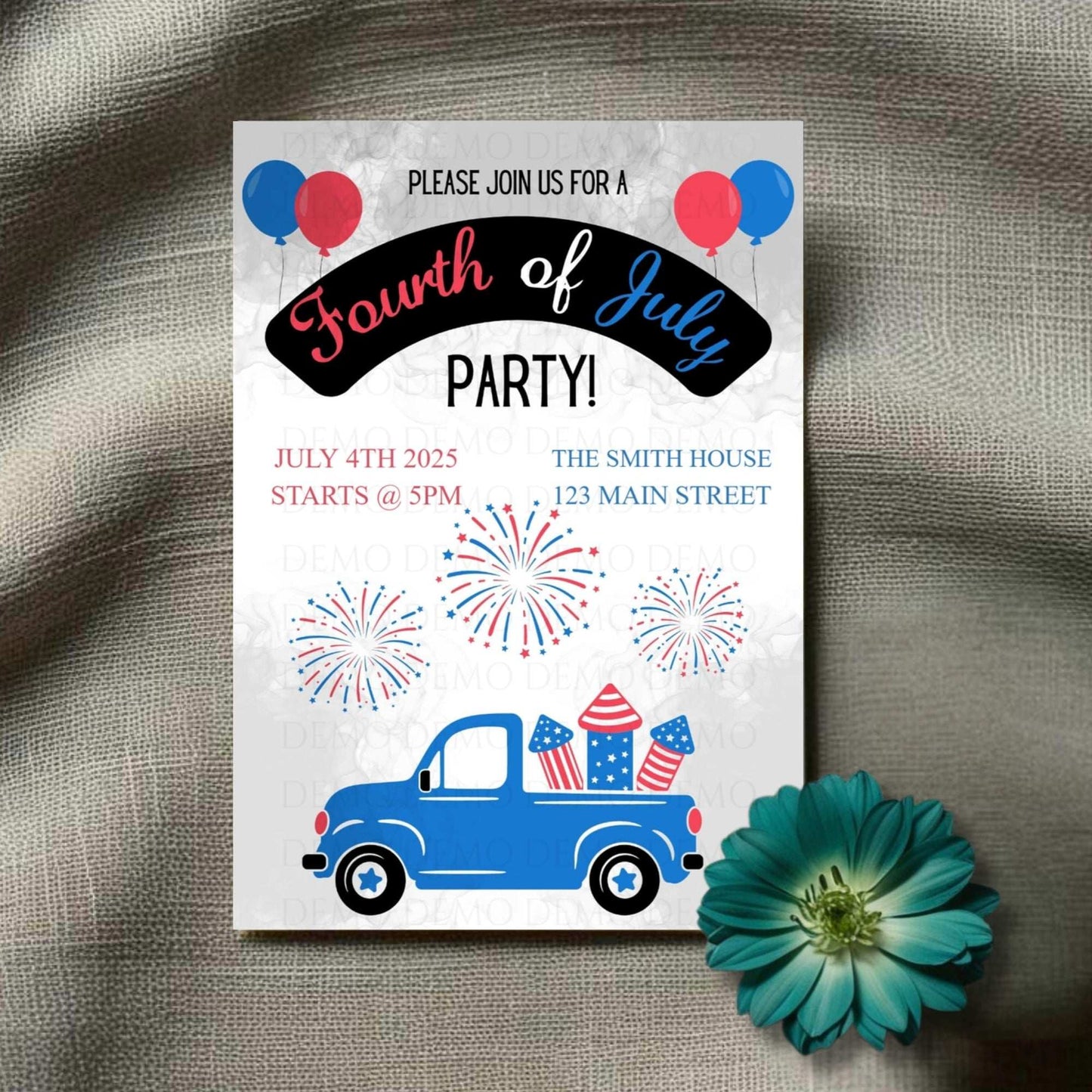 Personalized Fourth of July Invitation | Car