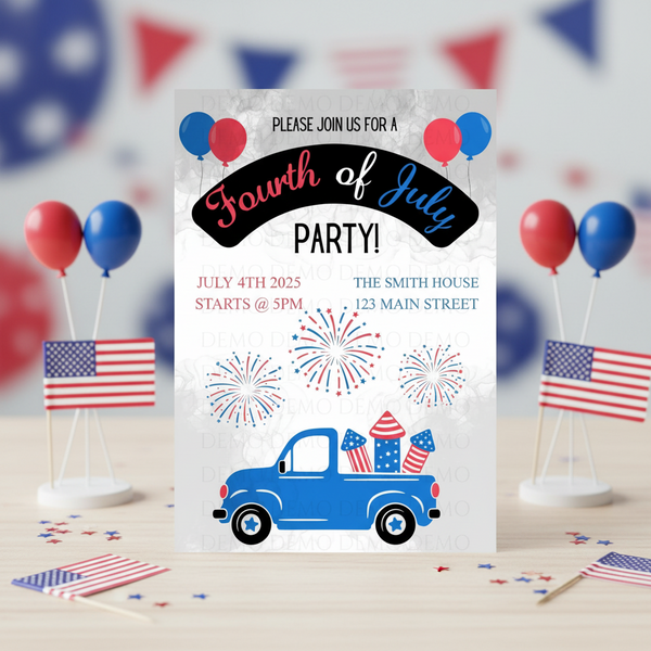 Patriotic Car Parade Invitation – Personalized 4th of July Party Invite