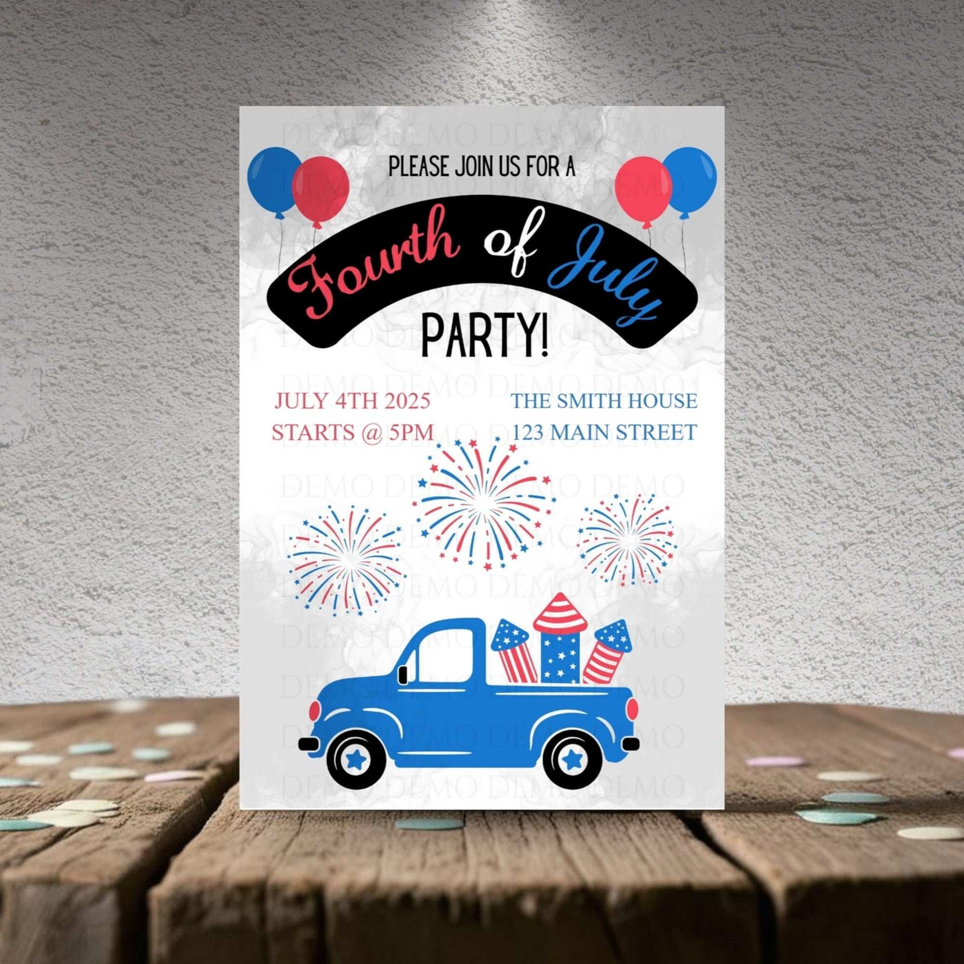 Personalized Fourth of July Invitation | Car