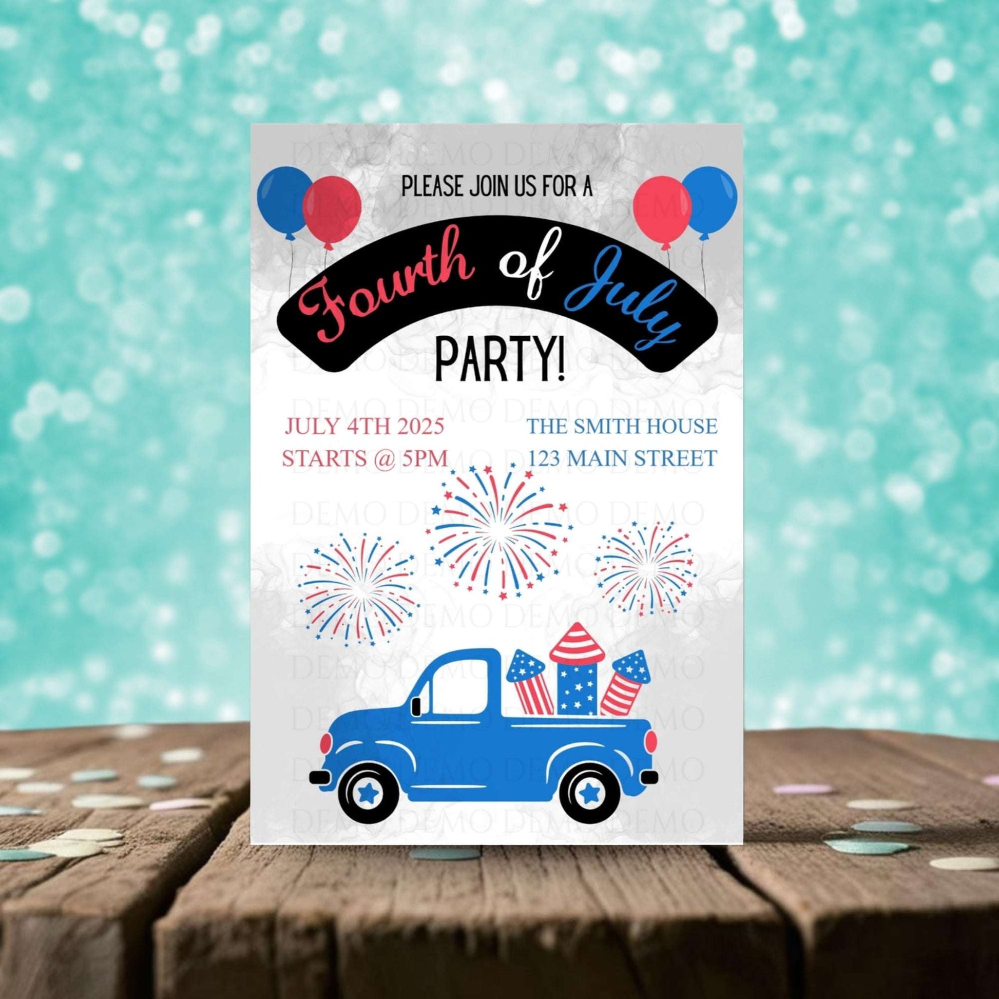 Personalized Fourth of July Invitation | Car