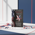 Fourth of July invitation with American flag design on a blue and white striped background