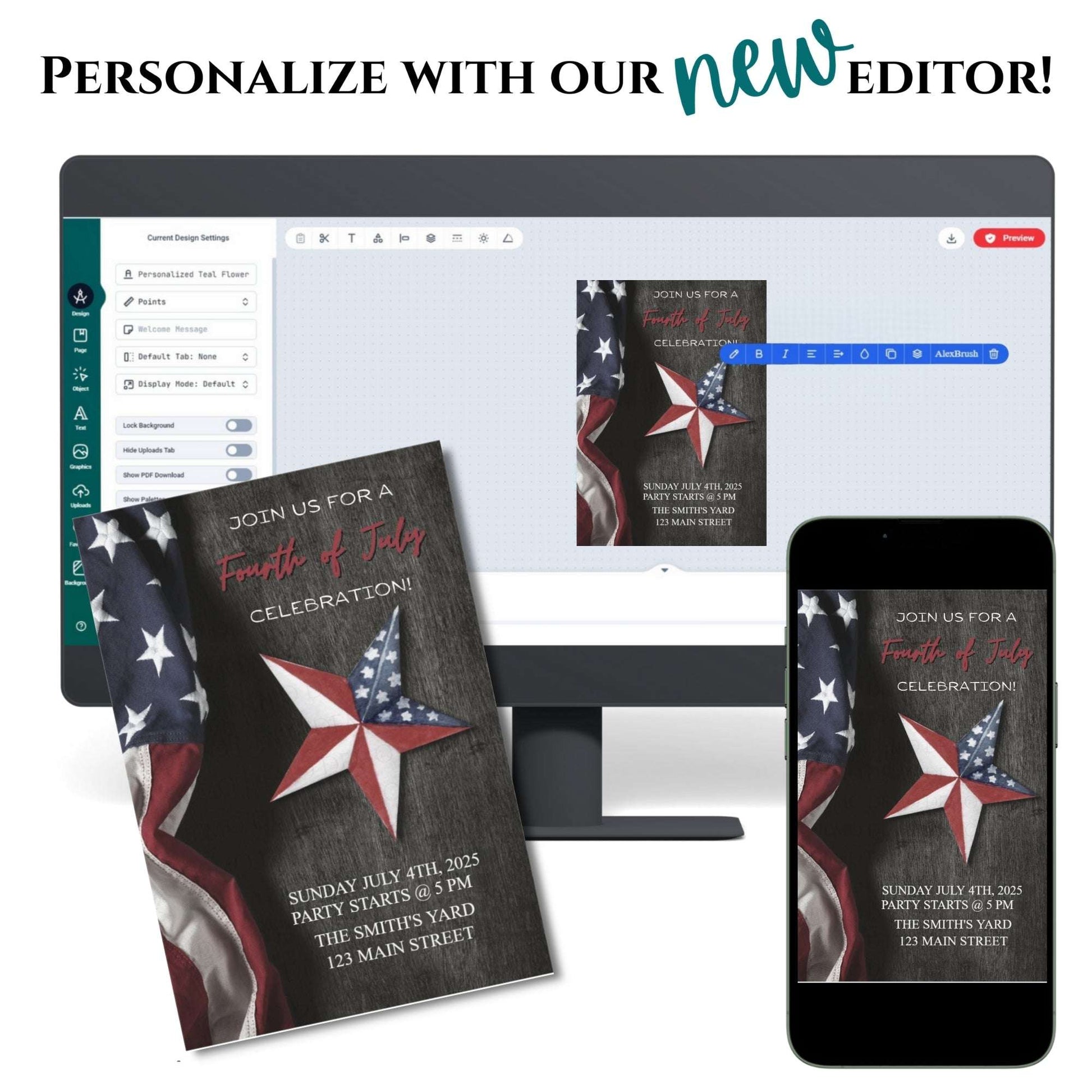 Personalized Fourth of July Stars Invitation