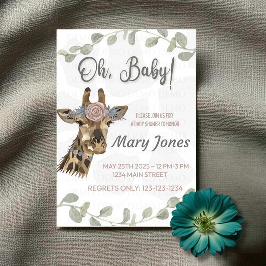 Personalized Giraffe Baby Shower Party Invitation