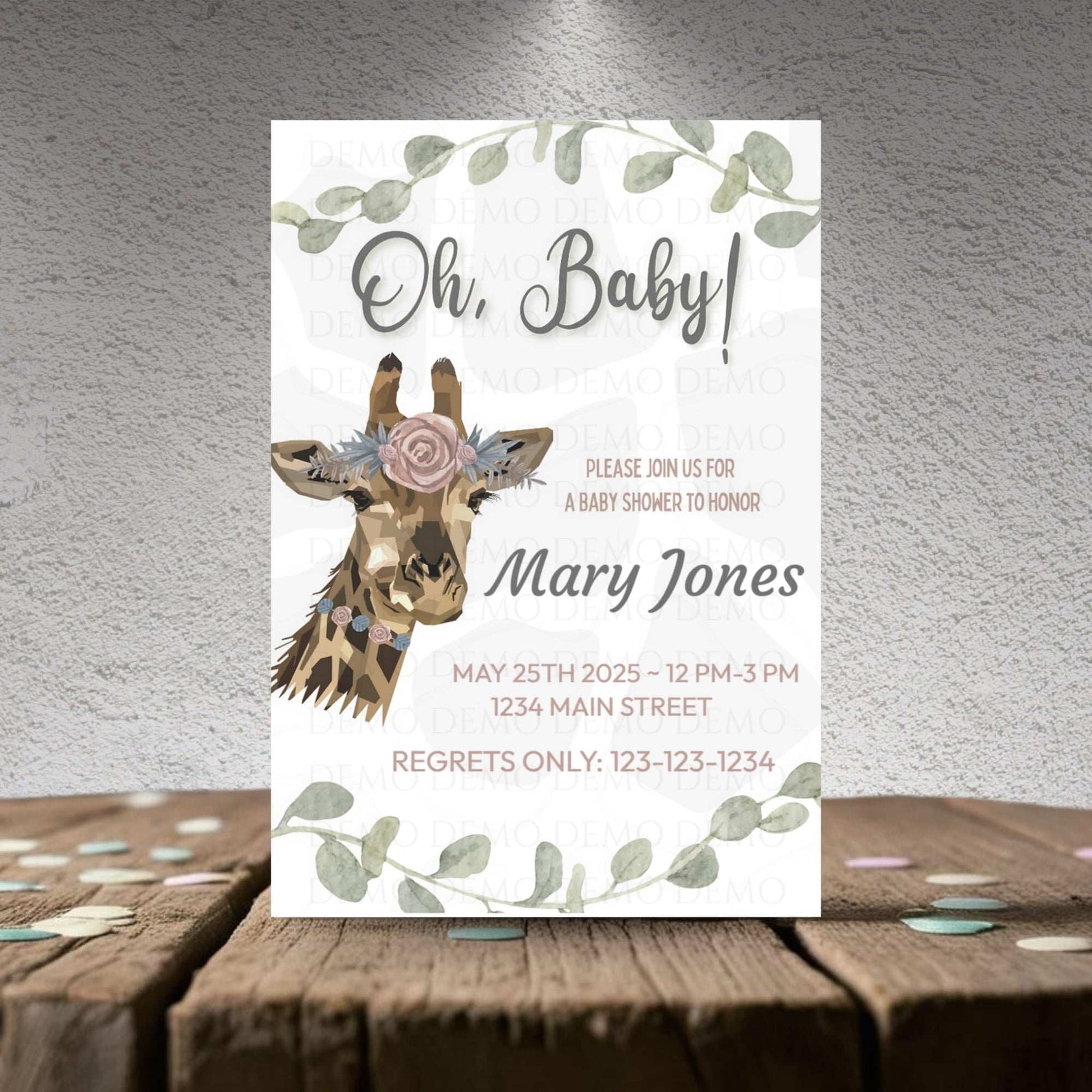 Personalized Giraffe Baby Shower Party Invitation