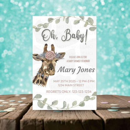 Personalized Giraffe Baby Shower Party Invitation