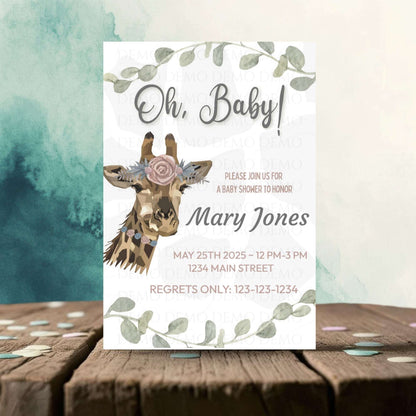 Personalized Giraffe Baby Shower Party Invitation