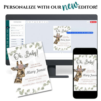 Personalized Giraffe Baby Shower Party Invitation