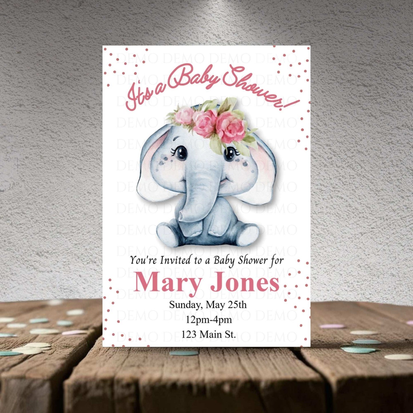 Personalized Girl Elephant Baby Shower Invitation