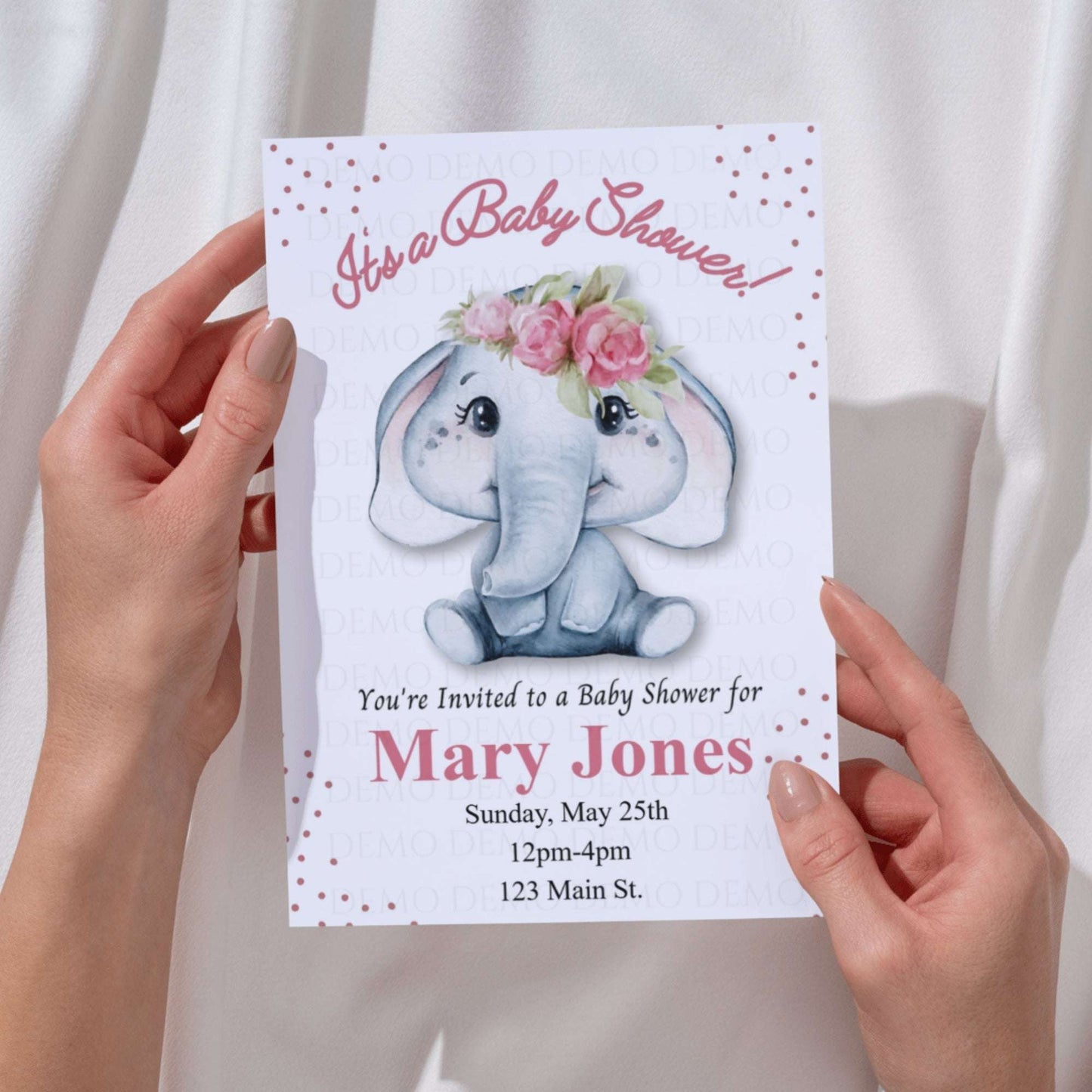 Personalized Girl Elephant Baby Shower Invitation