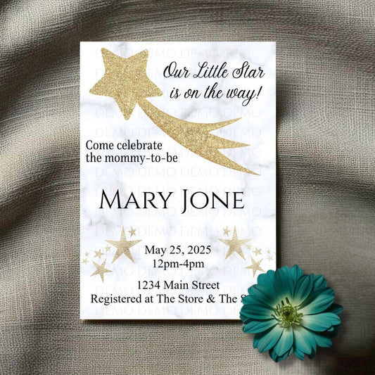 Personalized Gold Star Marble Baby Shower Invite