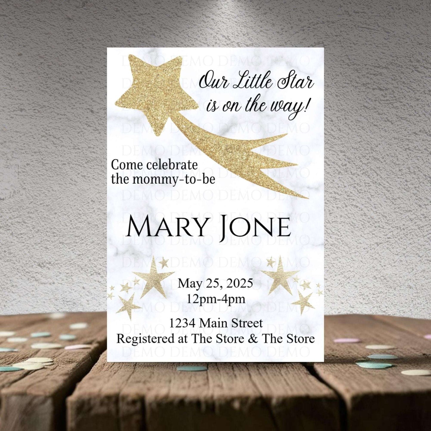 Personalized Gold Star Marble Baby Shower Invite