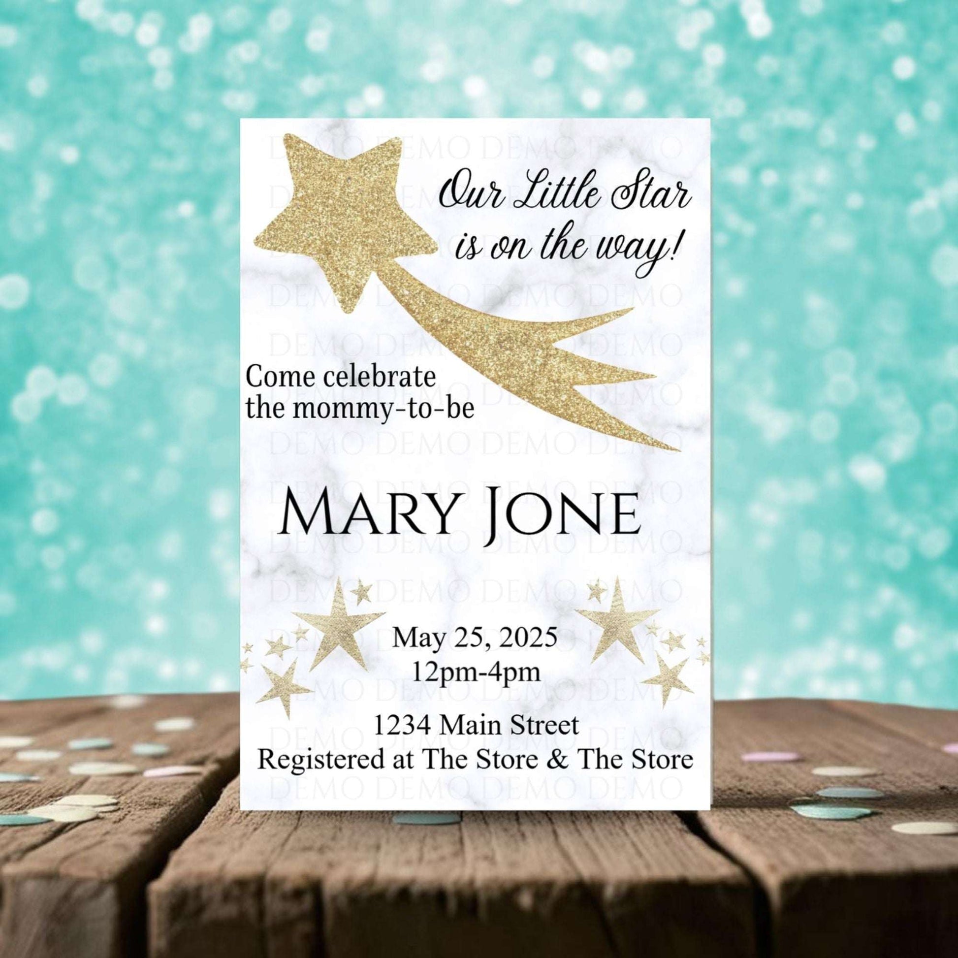 Personalized Gold Star Marble Baby Shower Invite
