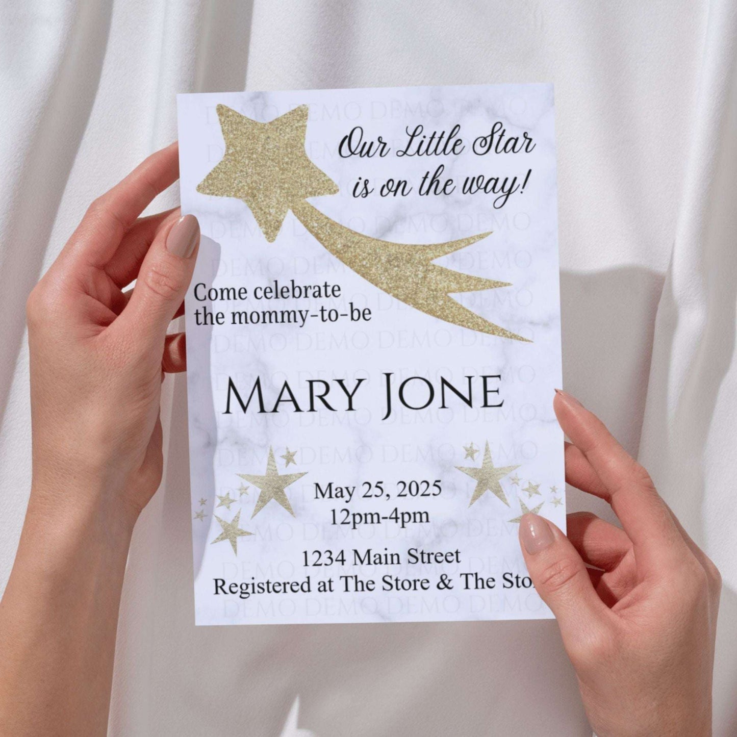 Personalized Gold Star Marble Baby Shower Invite