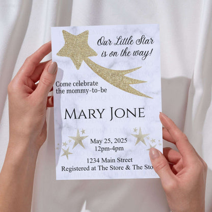 Personalized Gold Star Marble Baby Shower Invite
