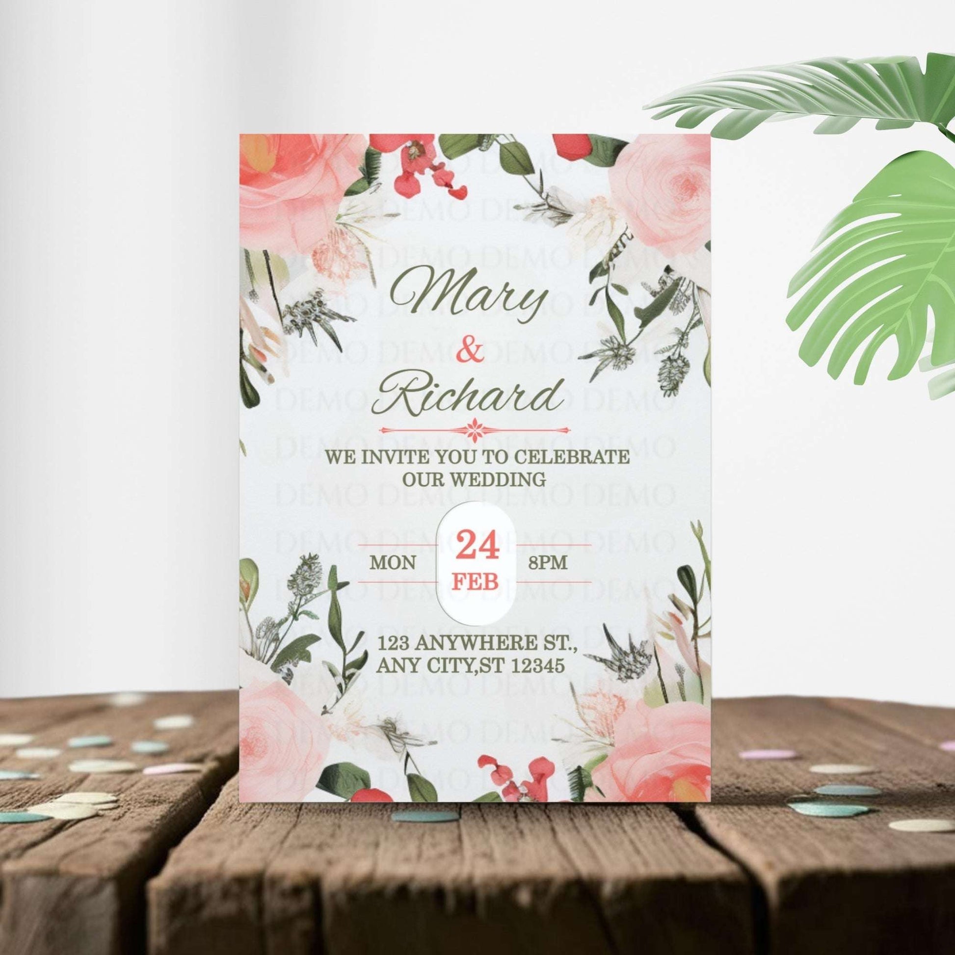 Pink Peony Wedding Invitation – Personalized Floral Template