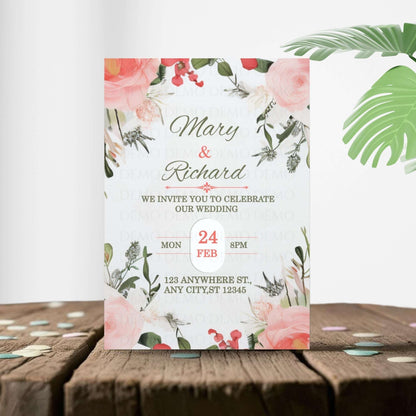 Pink Peony Wedding Invitation – Personalized Floral Template