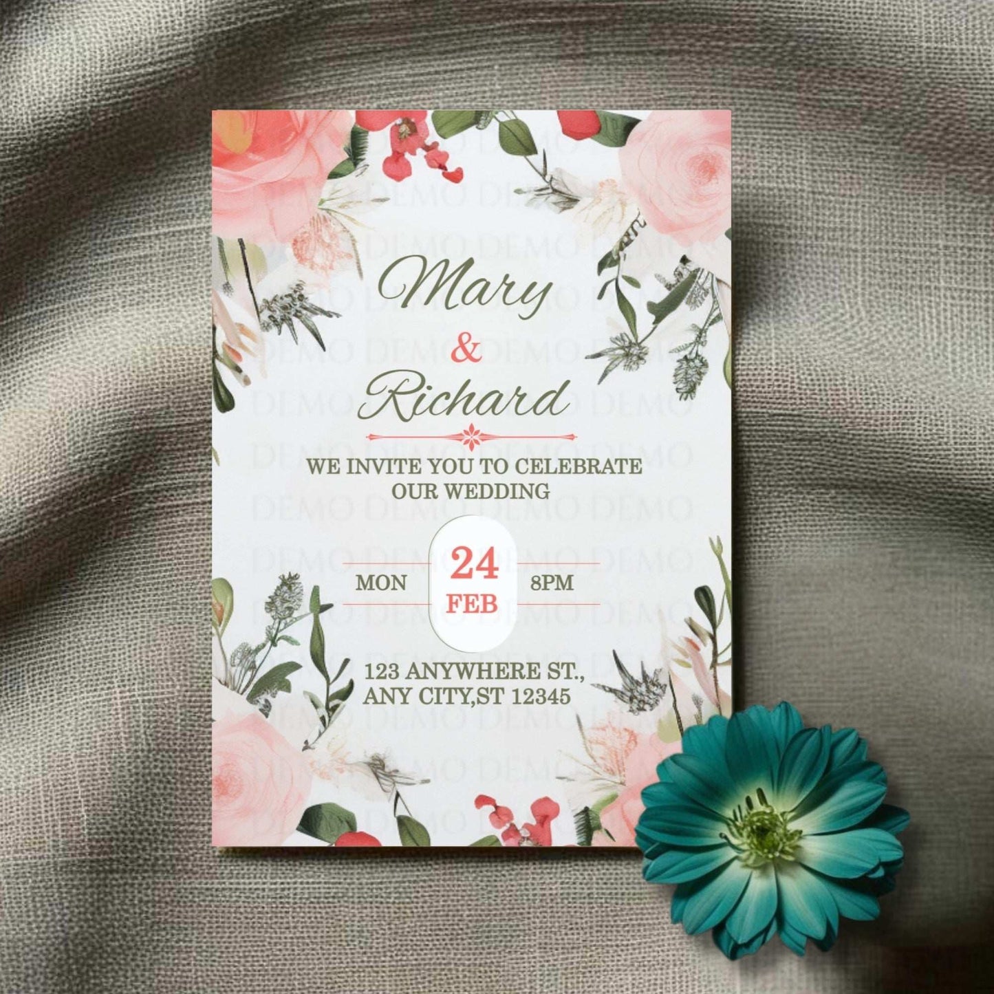 Pink Peony Wedding Invitation – Personalized Floral Template