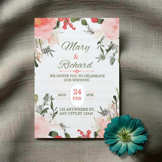 Pink Peony Wedding Invitation – Personalized Floral Template