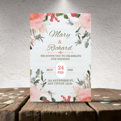 Pink Peony Wedding Invitation – Personalized Floral Template