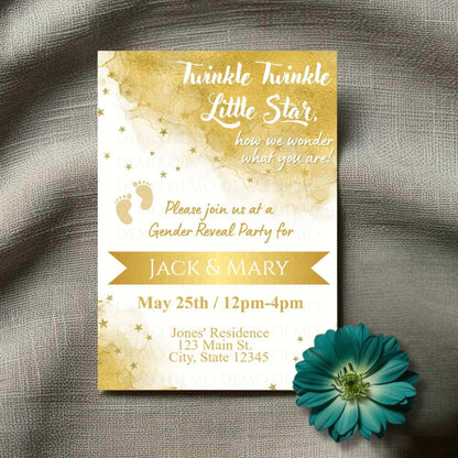 Personalized Twinkle Little Star Gender Reveal Invitation | Golden