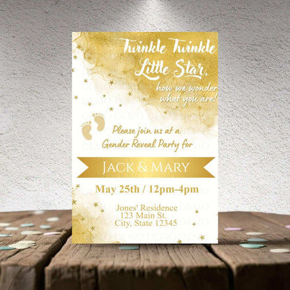 Personalized Twinkle Little Star Gender Reveal Invitation | Golden
