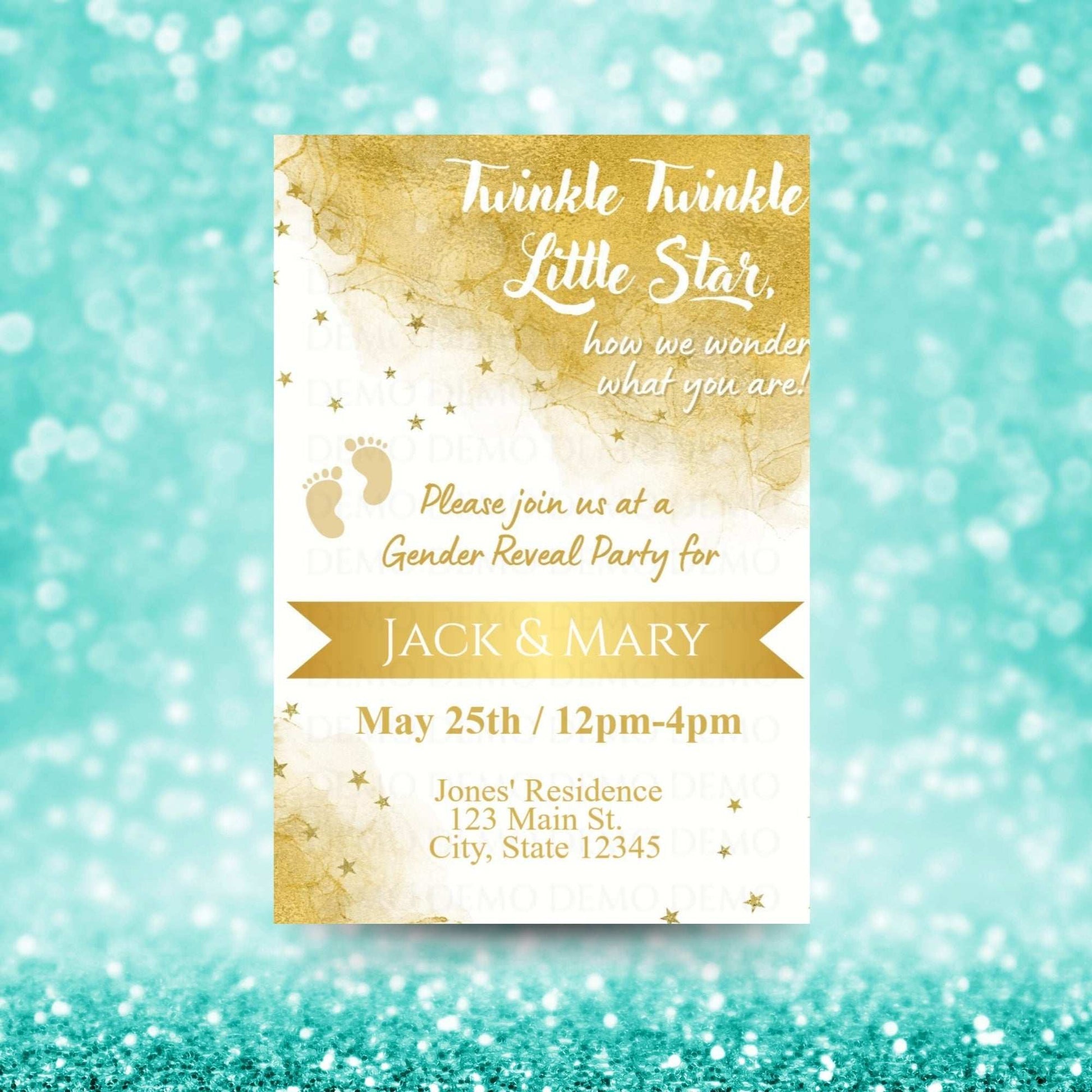 Personalized Twinkle Little Star Gender Reveal Invitation | Golden