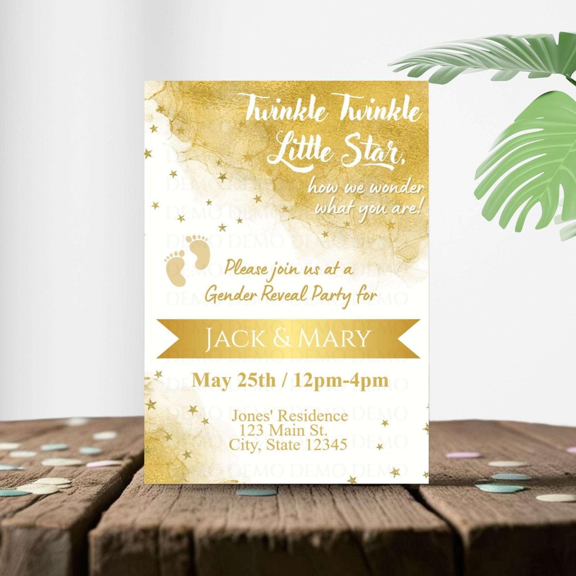 Personalized Twinkle Little Star Gender Reveal Invitation | Golden