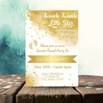 Personalized Twinkle Little Star Gender Reveal Invitation | Golden