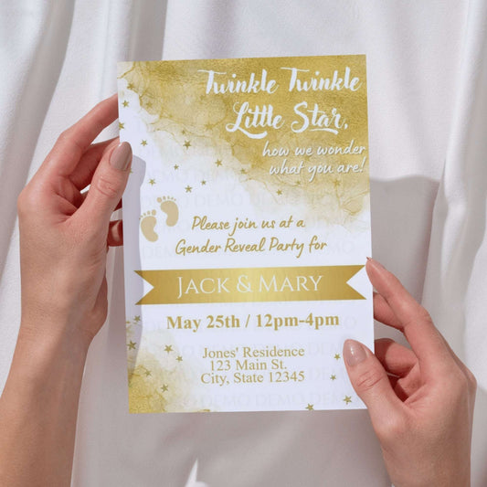 Personalized Twinkle Little Star Gender Reveal Invitation | Golden
