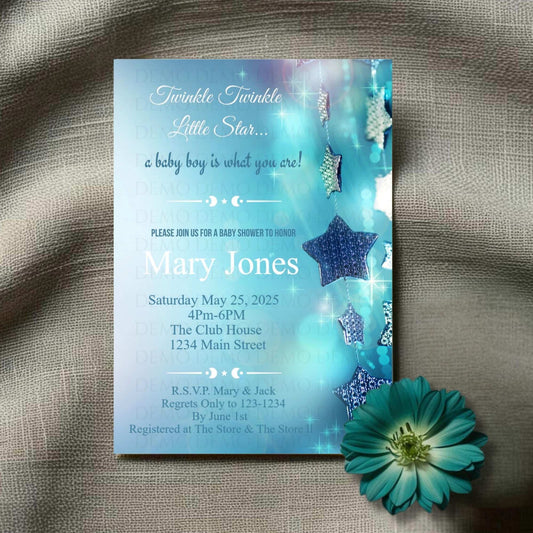 Personalized Twinkle Star Boy Baby Shower Invite