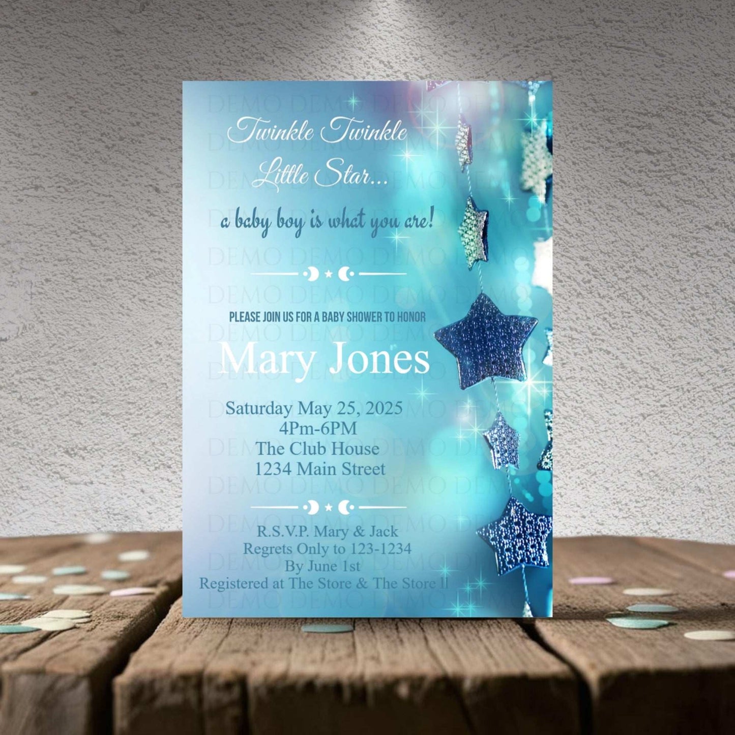Personalized Twinkle Star Boy Baby Shower Invite