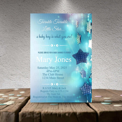 Personalized Twinkle Star Boy Baby Shower Invite