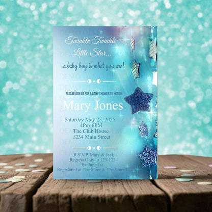 Personalized Twinkle Star Boy Baby Shower Invite