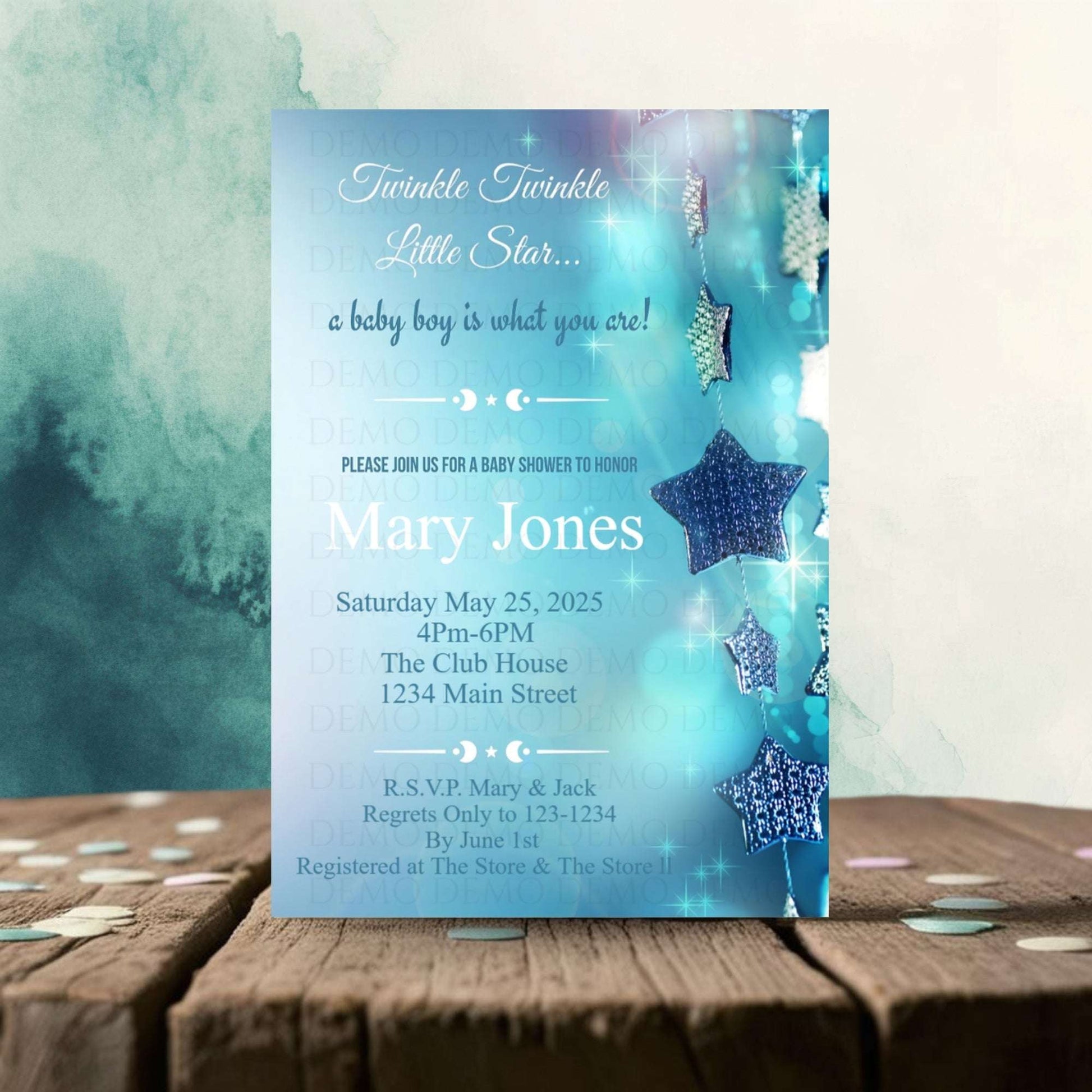 Personalized Twinkle Star Boy Baby Shower Invite