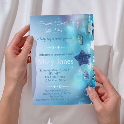 Personalized Twinkle Star Boy Baby Shower Invite