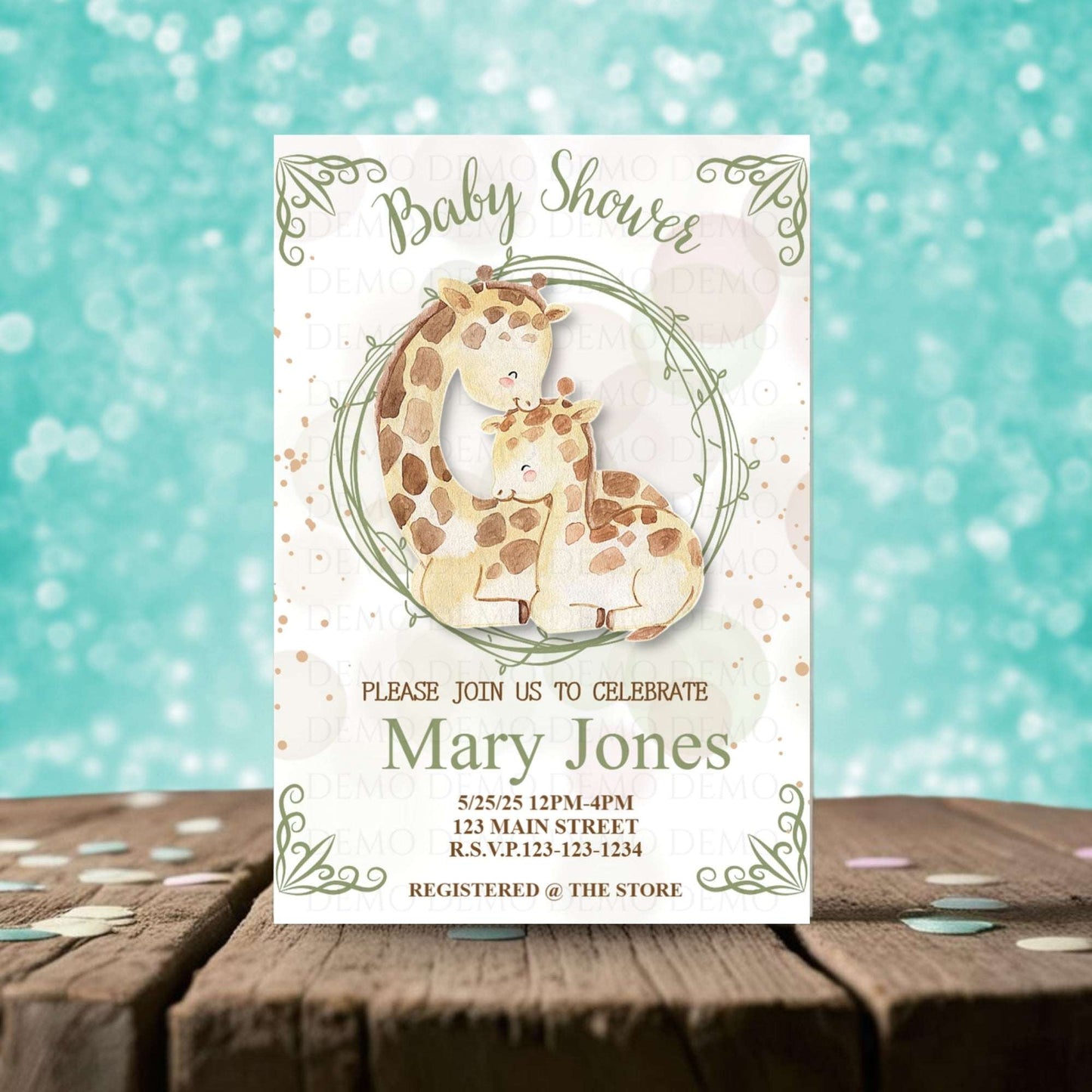 Personalized Watercolor Giraffe Baby Shower Invitation