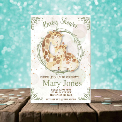 Personalized Watercolor Giraffe Baby Shower Invitation