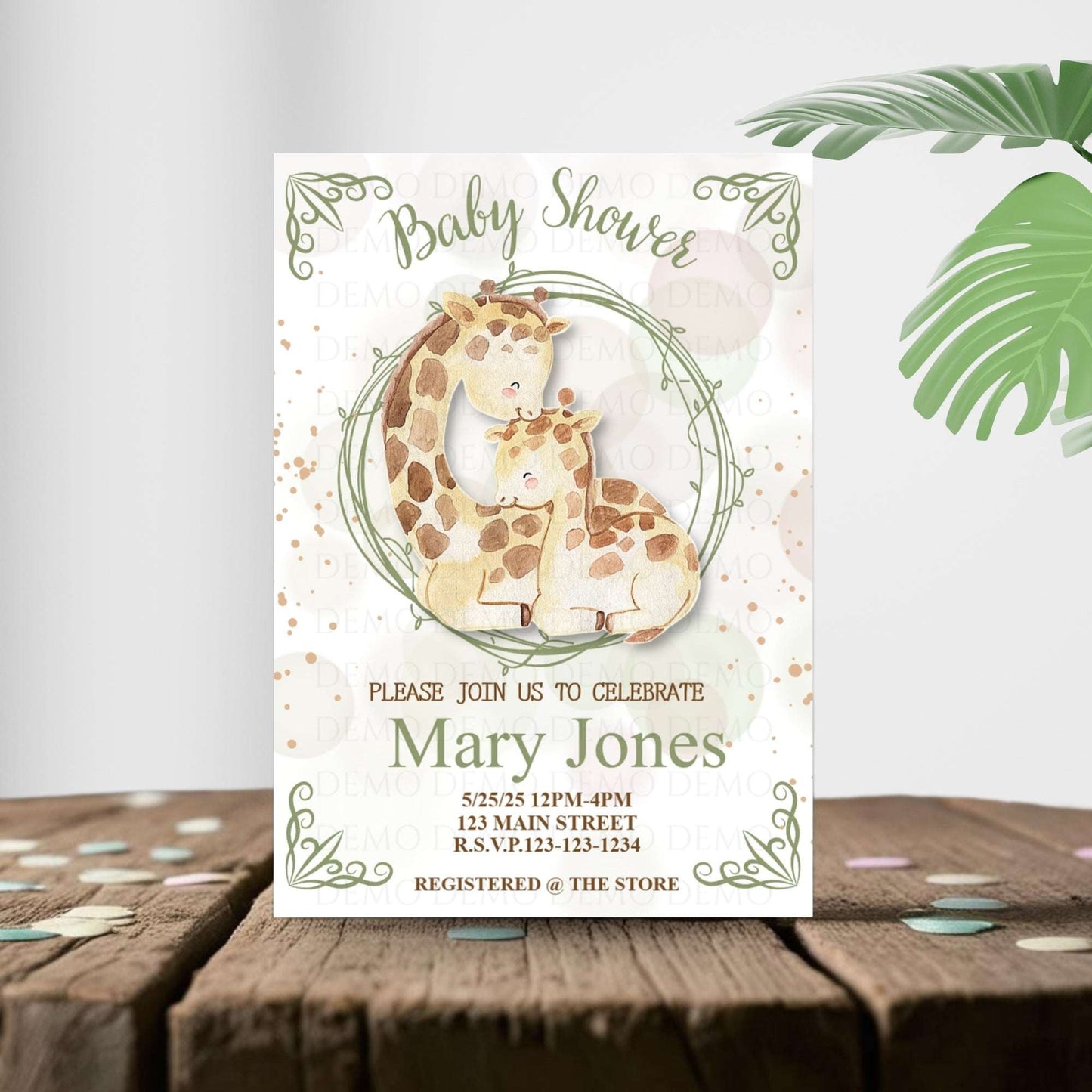 Personalized Watercolor Giraffe Baby Shower Invitation
