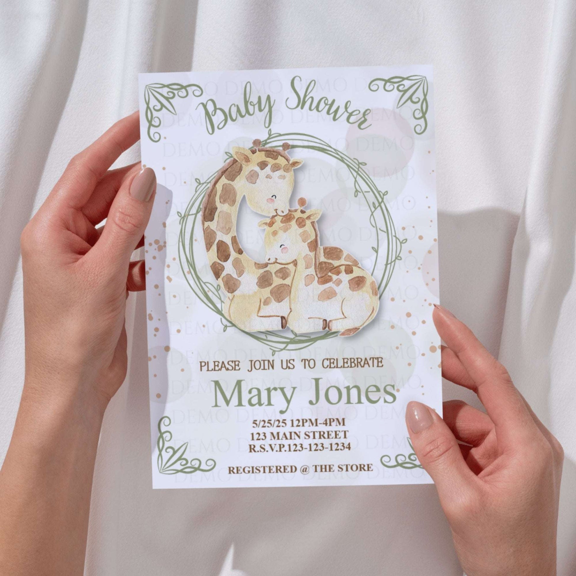 Personalized Watercolor Giraffe Baby Shower Invitation