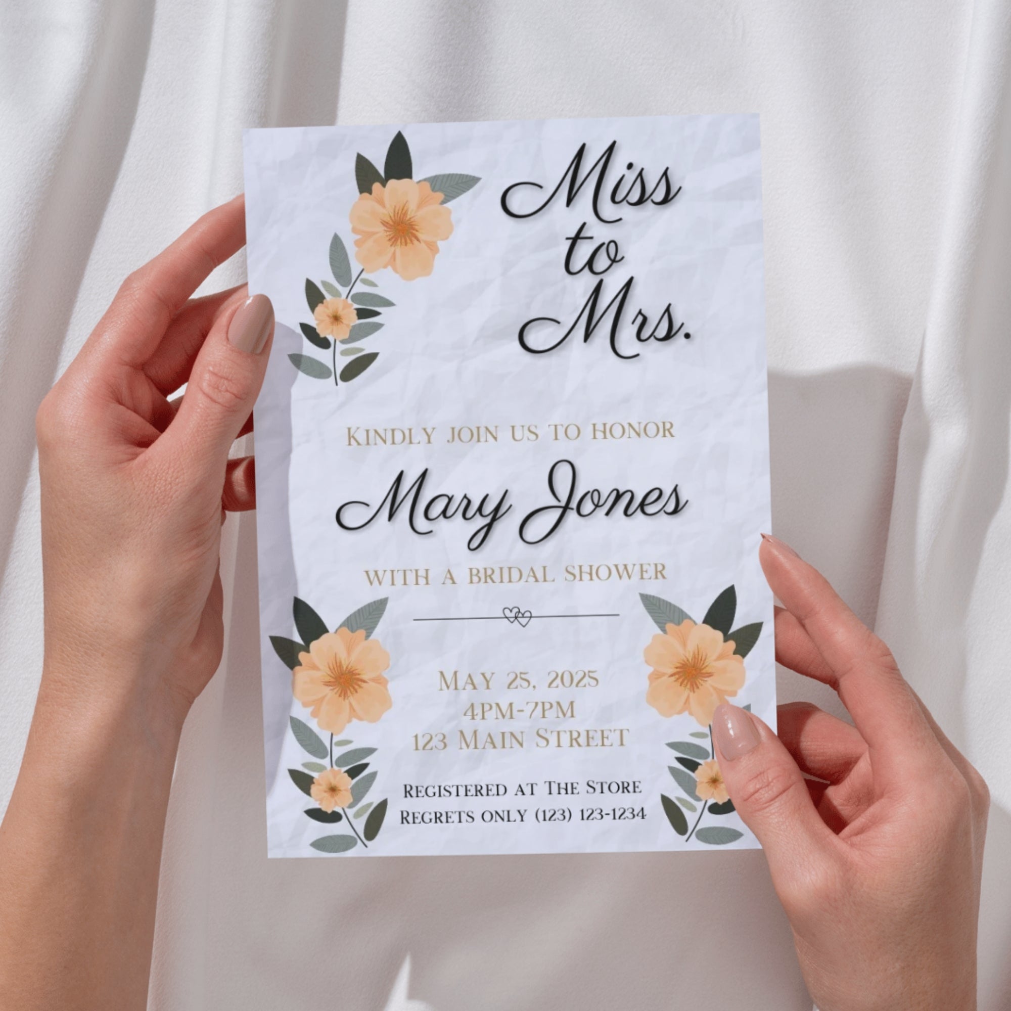 Personalized Black/Peach Floral Bridal Shower Invitation