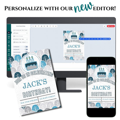 Personalized Blue Trees Birthday Invitation