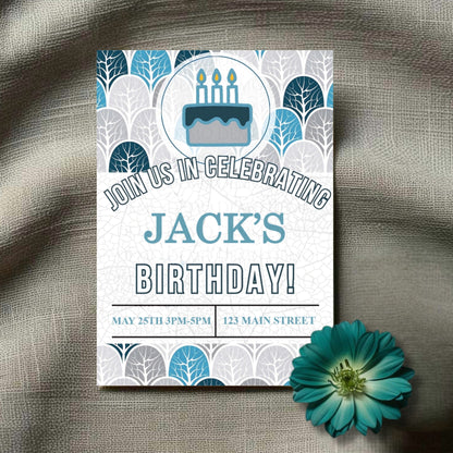 Personalized Blue Trees Birthday Invitation