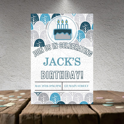 Personalized Blue Trees Birthday Invitation