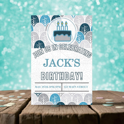 Personalized Blue Trees Birthday Invitation