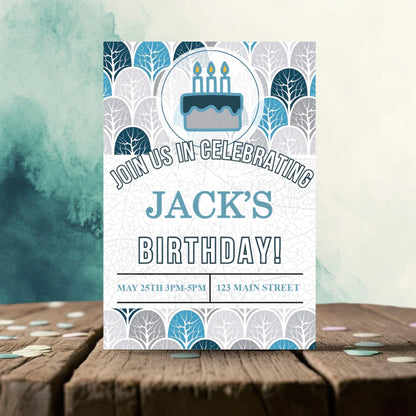 Personalized Blue Trees Birthday Invitation