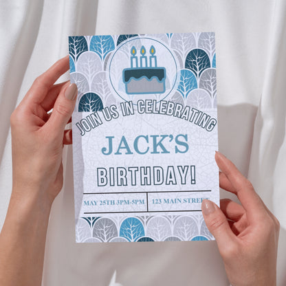 Personalized Blue Trees Birthday Invitation