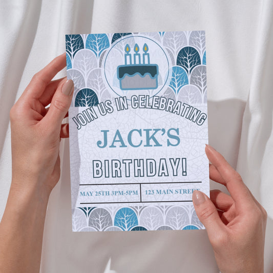 Personalized Blue Trees Birthday Invitation
