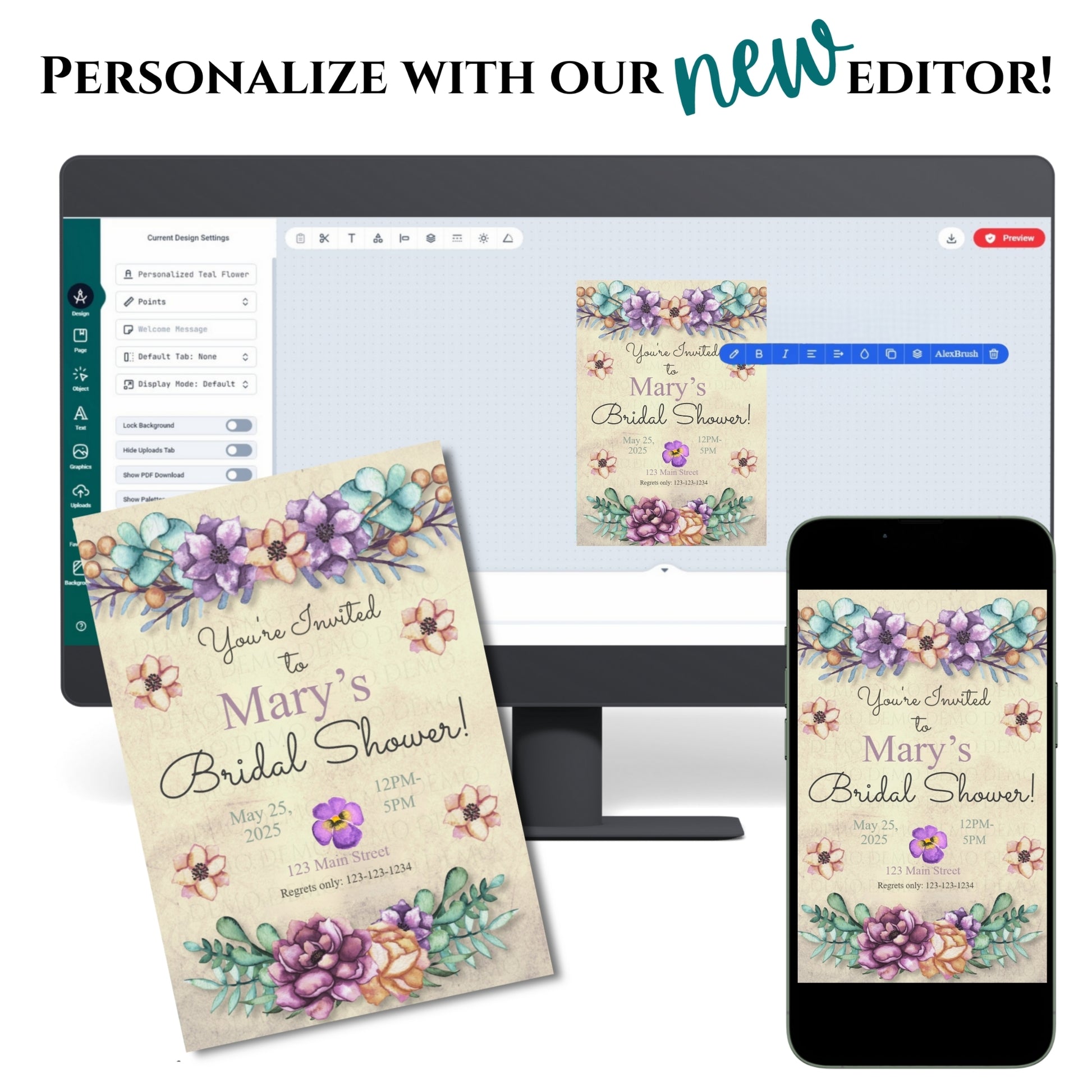 Personalized Bold Floral Bridal Shower Invitation